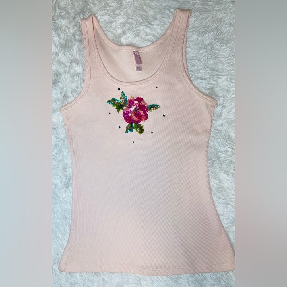 Women’s Vintage Victoria’s Secret Tank Top | Pink with sequin flower | Small